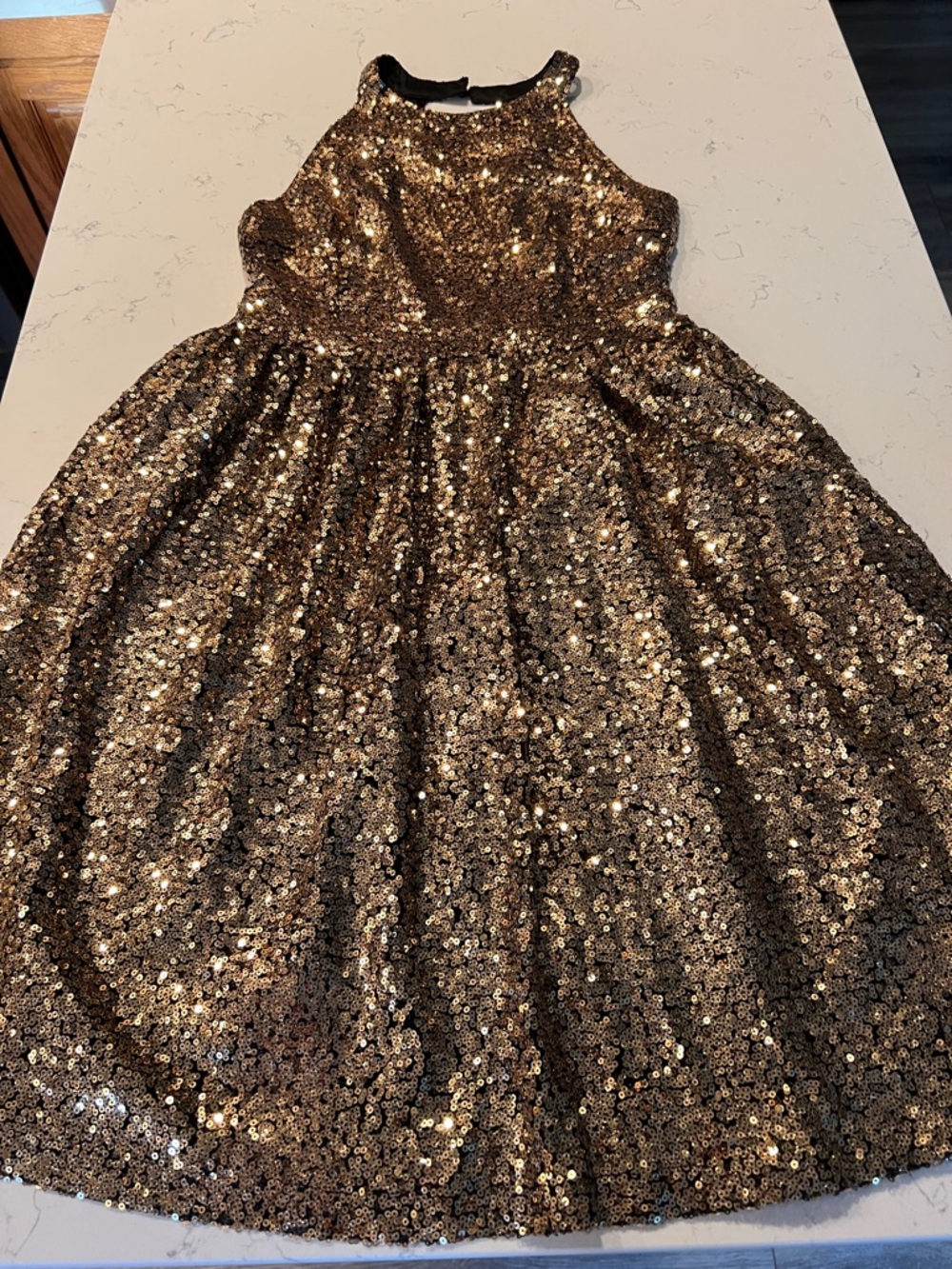 Boohoo Gold Sequin Halter Party Dress